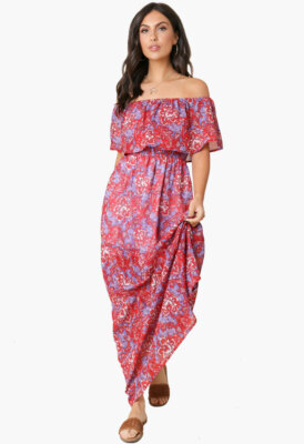 princess polly baby blue dress Womens Multi Paisley Boho Print Bardot Formal Party Cocktail Maxi Dress