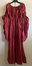 Gypsy Linen Cotton handmade Maxi long dress Rose Red One Size