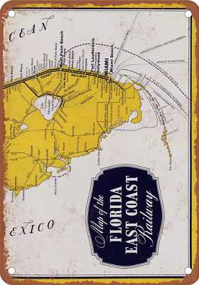METAL SIGN - 1947 Florida East Coast Railway Route Map - Vintage Rusty Look