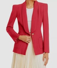 $1695 Sergio Hudson Women's Red Solid Multi Seamed Shawl Jacket Blazer Size 4