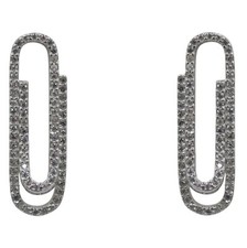 Paper clip earrings solid Sterling Silver sparkly stud, quirky, CZ, new. Box.