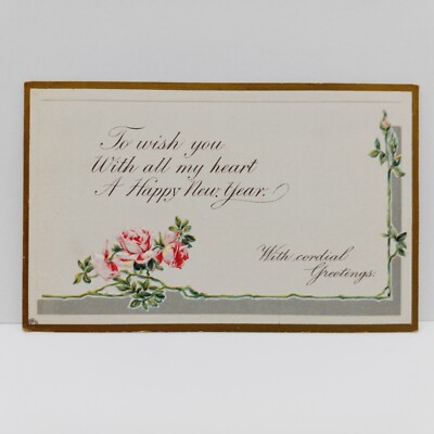 Postcard Embossed To Wish You With All My Heart Happy New Year 