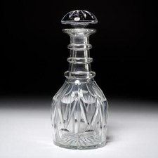 Anglo Irish Georgian Antique Cut Glass Decanter Three Ring Neck Mushroom Stopper