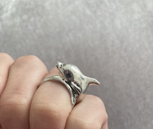 Vintage Sterling Silver Dolphin Ring Size 6 - Sterling Silver Ring Tested - Picture 2 of 6