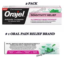 2 Packs Orajel AntiCavity Toothpaste Sensitive Teeth Soothing Mint 4.3 Oz Ea
