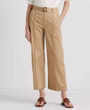 LAUREN Ralph Lauren Women Pants Size 16 Tan Twill Belted Wide-Leg Cropped FU331