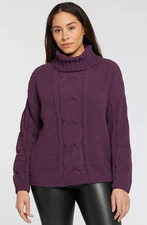 Seven7 Chenille Cable Knit Cowl Neck Sweater Size S Soft Color Blackberry Wine