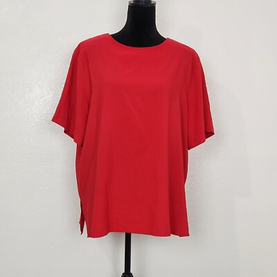 Notations Red Polyester Short Sleeve Round Neck Top Blouse Shirt Sz XL