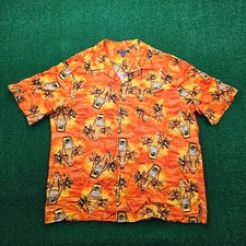 George Hawaiian Shirt Mens XL Orange Button Up Camp Beach Beer Bottle AOP Rayon