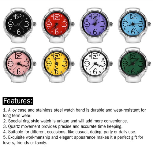 1Pc Fashionable Women Men Quartz Analog Round Finger Ring Love Watch (Purple AU - Picture 19 of 22