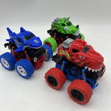 3x Big Wheel Friction Powered Dinosaur Monster Truck Vehicles Green/Red/Blue