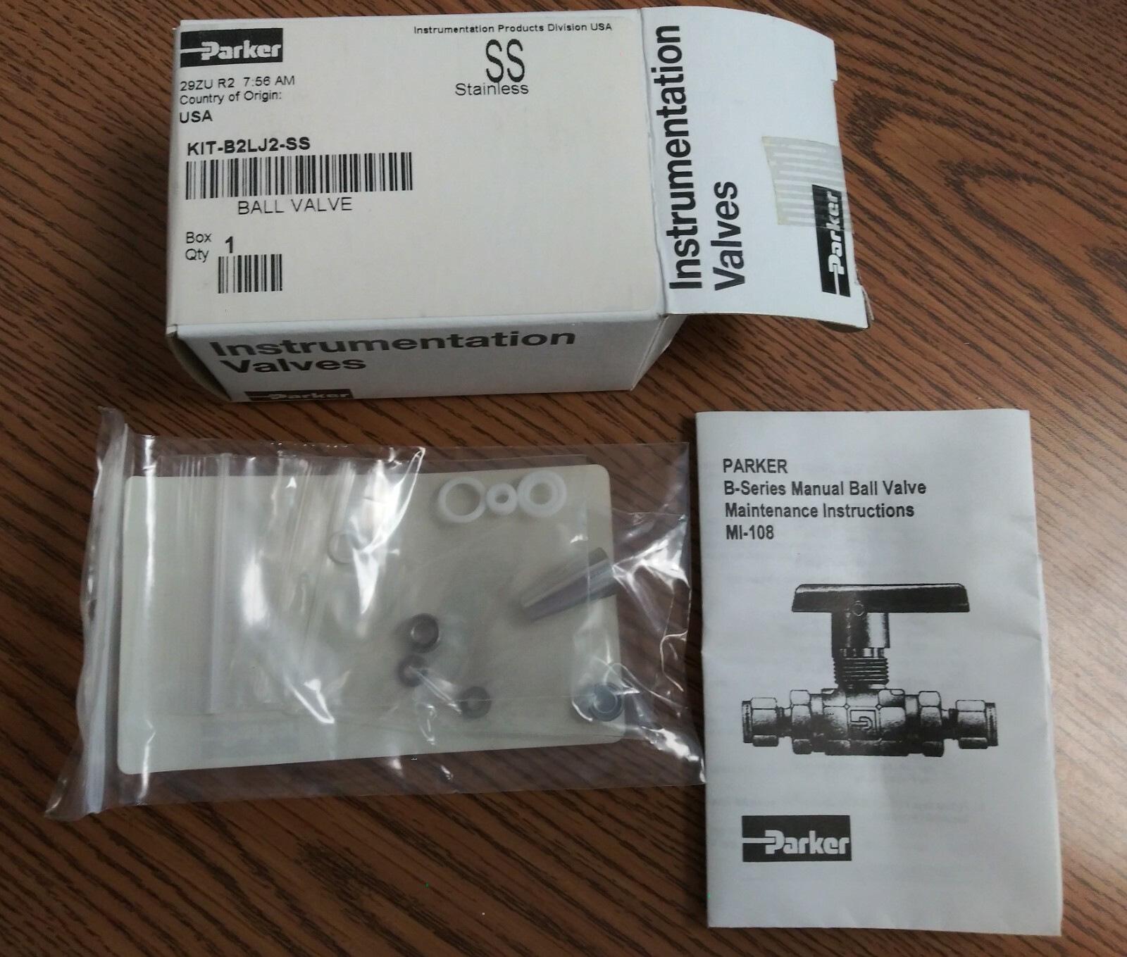 Parker Instrumentation 1/8" B-Series Ball Valve Repair Kit P/N KIT-B2LJ2-SS