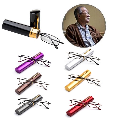 Unisex Mini Tiny Pocket Lesebrille mit Etui Metall Readers Eyeglasses+1