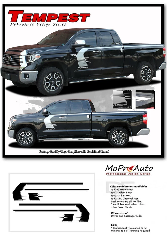 2015-2021 Toyota Tundra Side Bed Stripes TEMPEST Body Vinyl Graphics Decals Kit - Image 2 of 4
