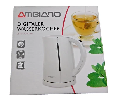 AMBIANO Digitaler Wasserkocher 3000W 5 Temperaturstufen LED Display 1,7L weiß