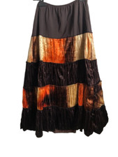 Hippie Ethno Boho Gipsy Rock Maxirock Gr 36 38 Samt braun orange mit Pailletten