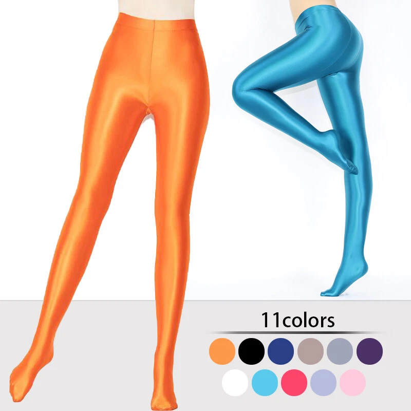 Women Shiny Elastic Opaque Leggings Glossy Sports Fitness Pants 11 Colors  XS-3XL