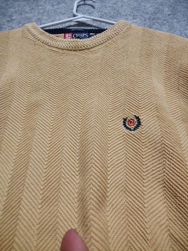 Chaps Ralph Lauren Beige Cotton Herringbone Knit Sweater Men’s Large Vintage - Picture 5 of 10