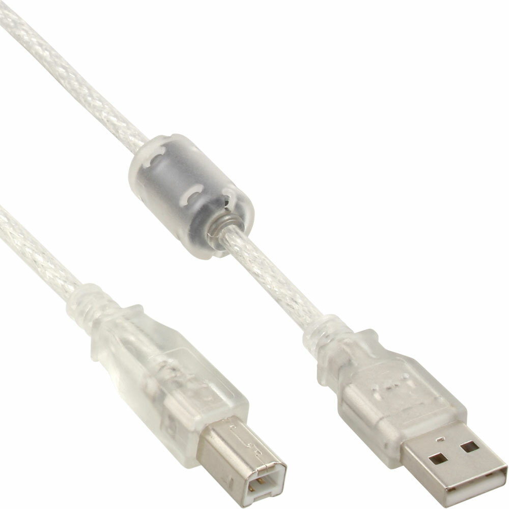 INL InLine® Cavo USB 2.0 A maschio / B maschio, 2m, Ferrite, trasparente