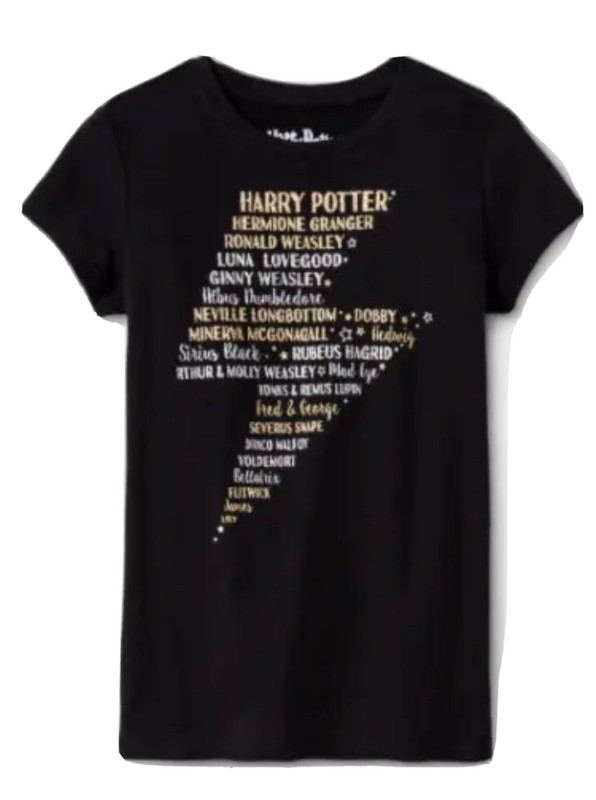 Harry Potter girls tshirt L 10-12 Black lighting gold silver glitter