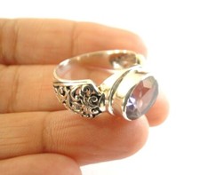 Purple Amethyst Solitaire 925 Sterling Silver Ornate Band Ring Size 6, 7.5, 8, 9