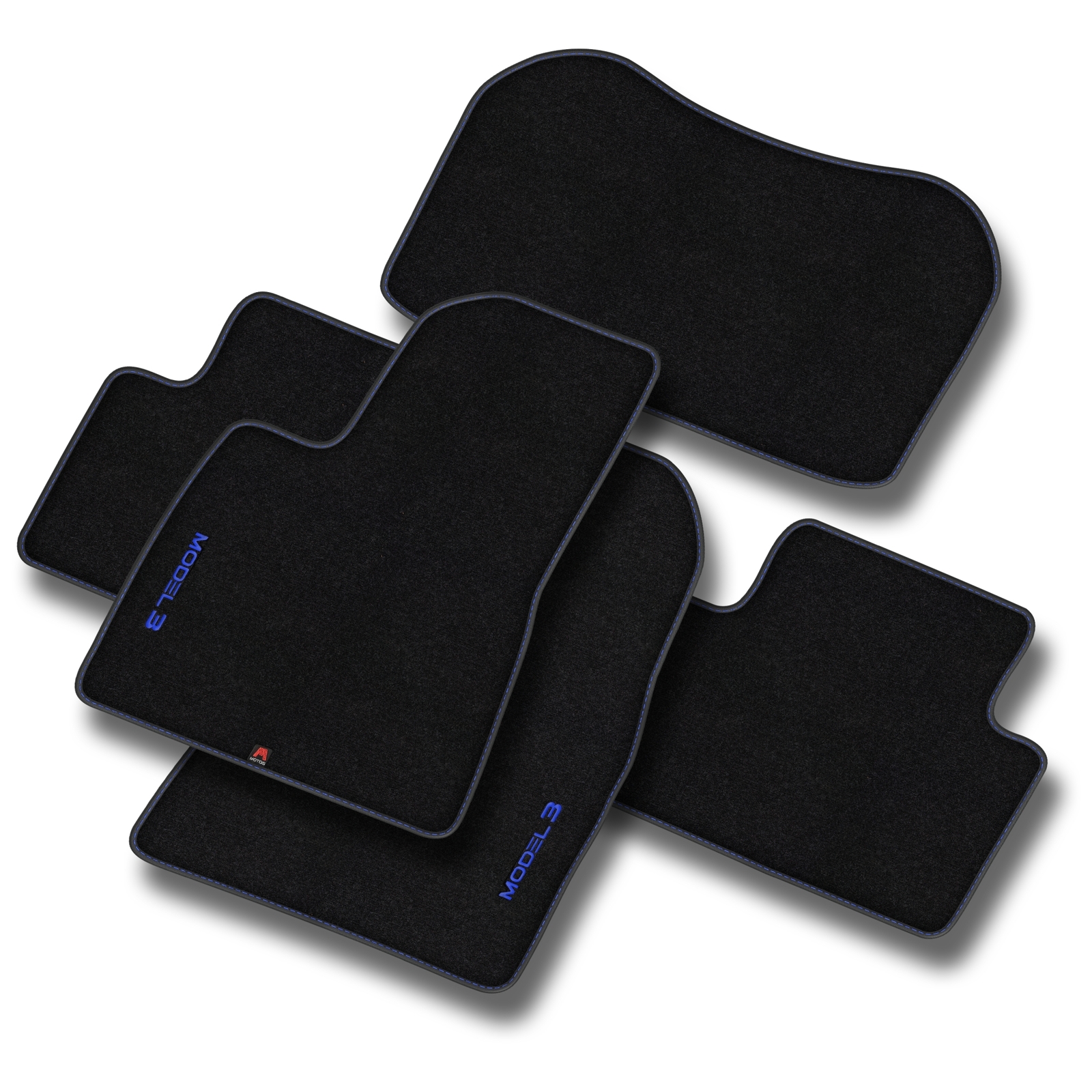 Tapis Sol Velour TESLA Model 3 Bleu Noir - Accessoire auto sur mesure