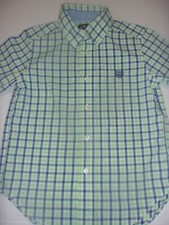 EUC Chaps Ralph Lauren Short Sleeve Button Up Blue Green Shirt Size 5 Boys