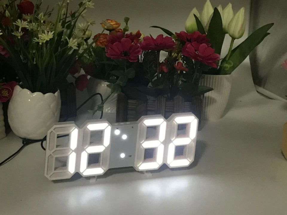 Digital 3D LED Wall Desk Alarm Clock 9.7" Brightness Adjustable Gift Present - Image 3 of 4
