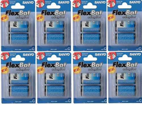 16 X SANYO Flex Bat Rechargeable Battery ADAPTOR Converts Size AA  to Size C - Picture 1 of 3