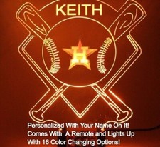 Houston Astros MLB Baseball Personalized FREE Night Light Up Lamp, With Remote