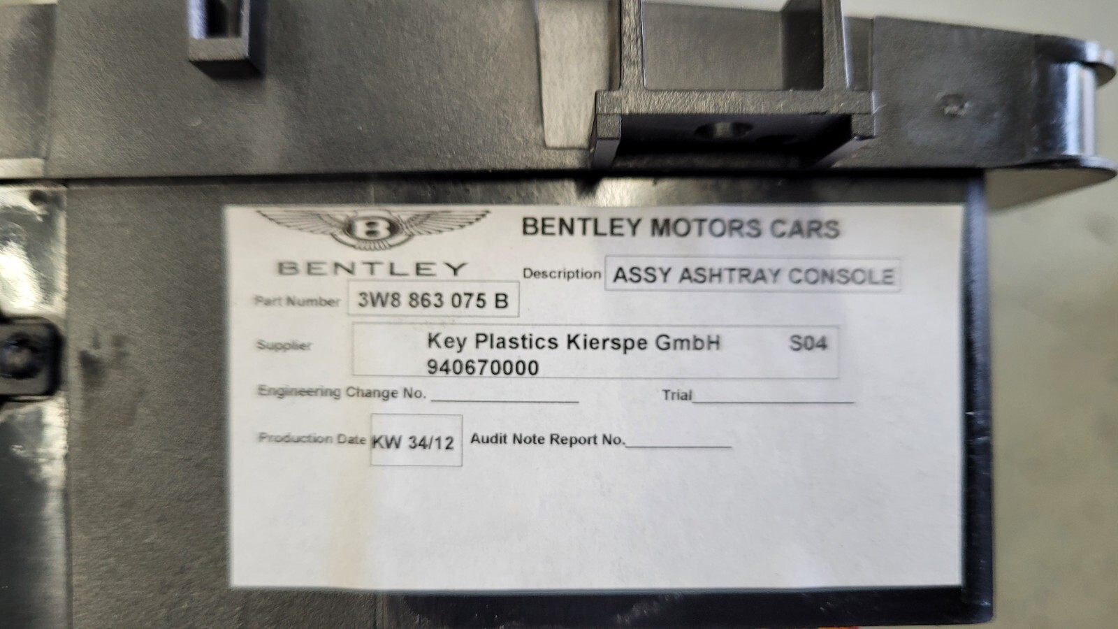 3W8863075B Ashtray Housing BENTLEY Continental Flying Spur Supersports GT GTC