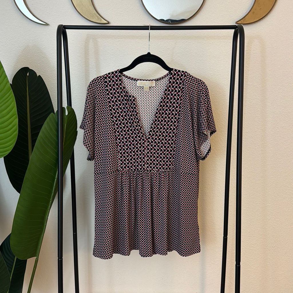 Michael Kors Women's MixedPrint FlutterSleeve VNec… Gem