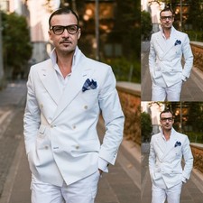 White Men's Suits Wedding Groom Tuxedos Dinner Party Jacket Prom Dinner Coat