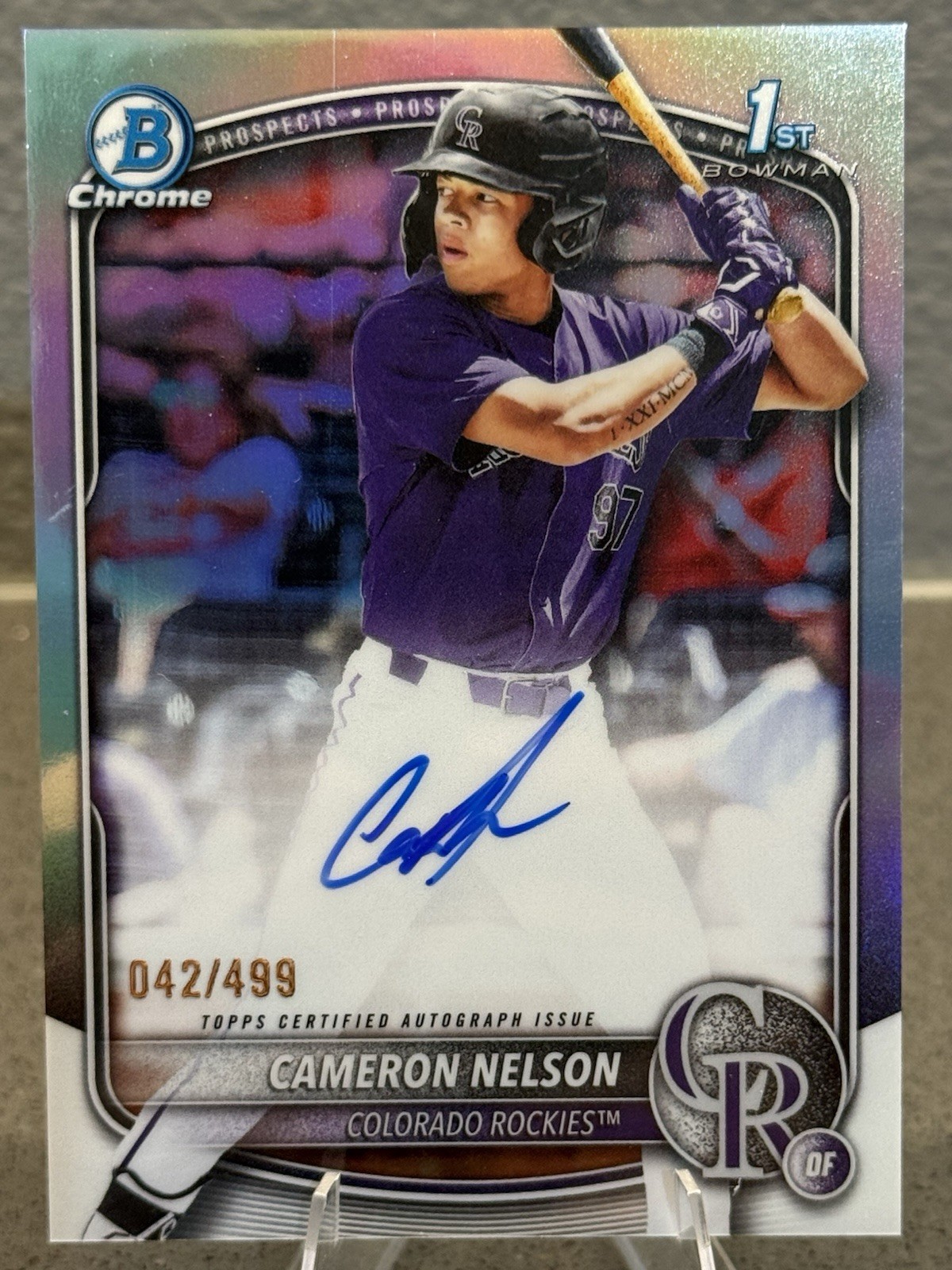 2025 Bowman Draft Cameron Nelson /499 Chrome Autograph Refractor 1st Rockies