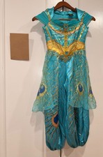 Disney Aladdin Princess Jasmine Costume Girls Turquoise Gold Peacock Genie M