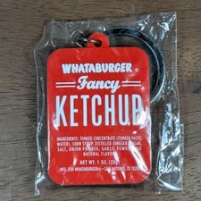 New Whataburger Keychain. Original Wrapper Red Fancy Ketchup Black Spicy Ketchup
