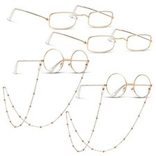 6 Pcs Old Man Glasses Costume Set, Round Square Frames Gold