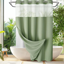 No Hook Shower Curtain with Snap in Liner Set Bathroom 75" L X 72" W Green