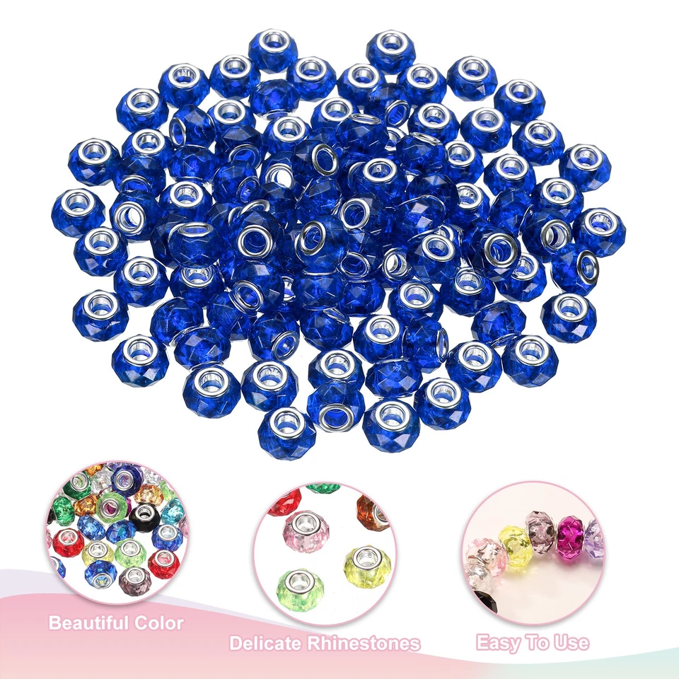 Cuentas de vidrio 100 piezas de 14 mm con agujero grande azul europeo sueltas facetadas artesanales Foto 3 de 4