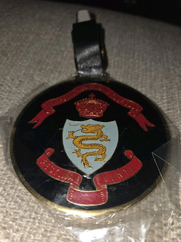 The Royal Hong Kong Golf Club Brass & Leather Bag Tag Vintage 1980's NOS