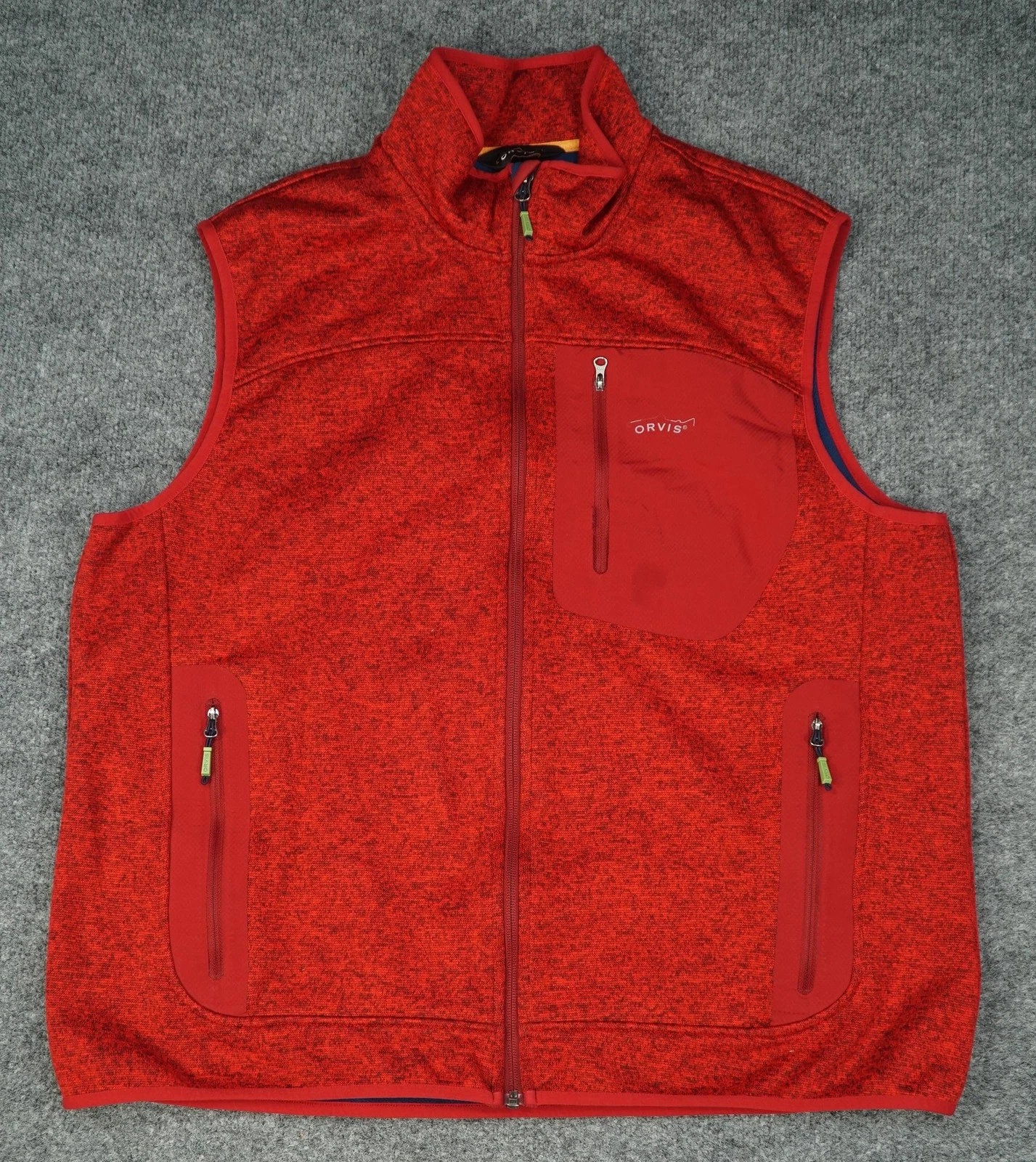Orvis Vest Mens XL Red R65 Fleece Full Zip Zip Pockets Outdoor Hiking Layering