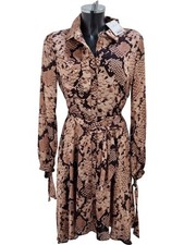 Lipsy Sonia Snake Print Shirt Dress Brown UK 12 Long Sleeve