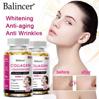 Bcuelov Glutathione & Collagen Supplement   Antioxidant Whitening Capsules for S
