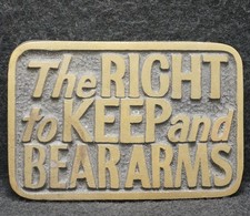 XA05138 VINTAGE 1970s THE RIGHT TO KEEP BEAR ARMS 2ND AMENDMENT BELT BUCKLE
