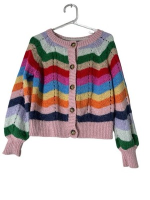 Mini Boden Girls Cardigan Fluffy Wave Swewater Rainbow Size 3-4Y Wool Alpaca