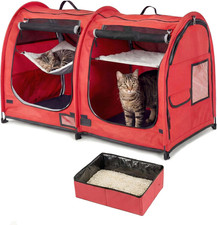 Mispace Portable Twin Compartment Show House Cat Cage/Condo - Easy to Fold Car