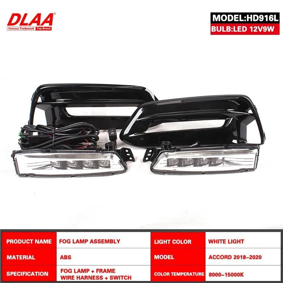 Conjunto de 2 luces antiniebla delanteras con parachoques de parrillas transparentes para Honda ACCORD 2018-2020 Foto 2 de 4