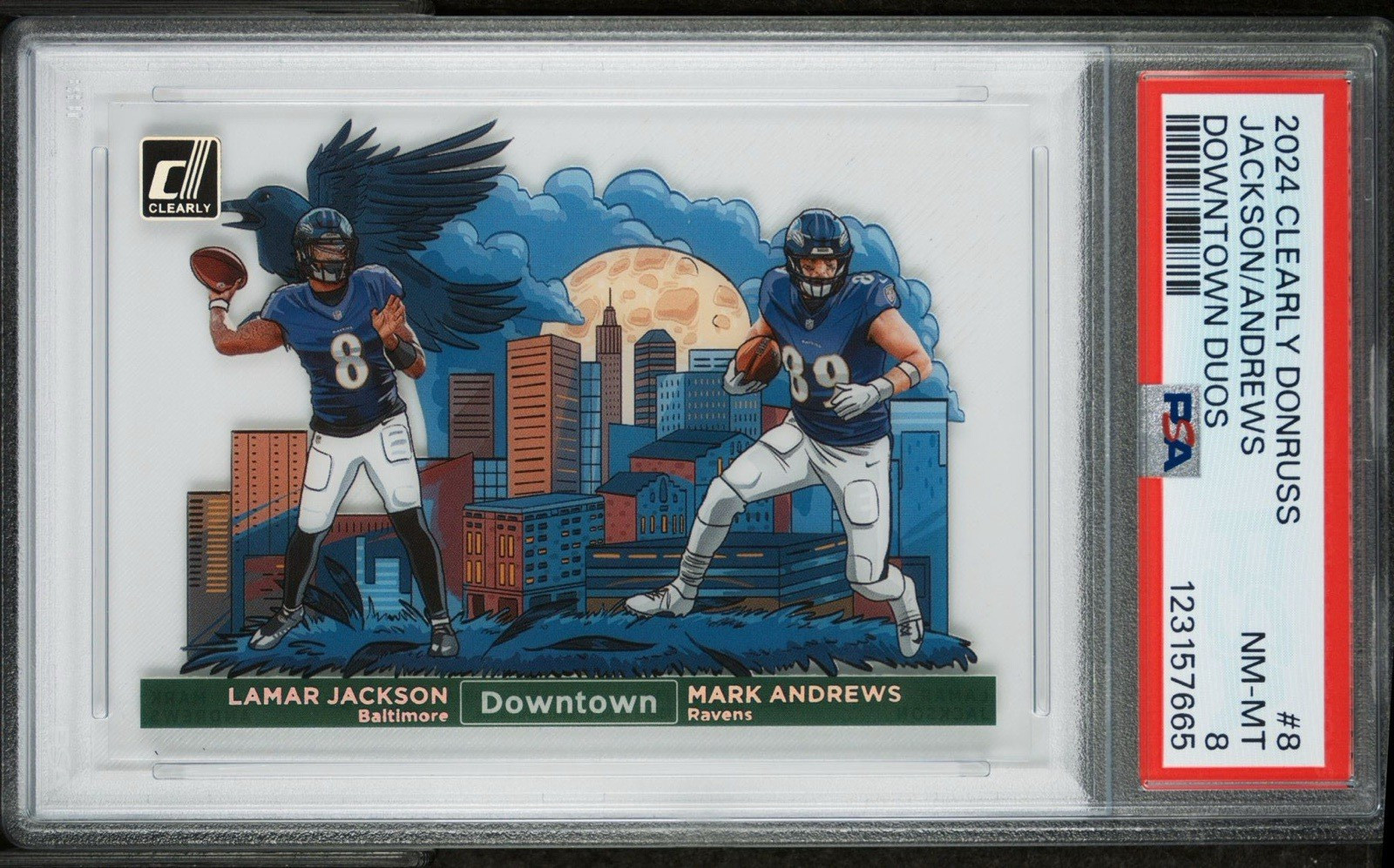 2024 Panini Clearly Donruss - Downtown Duos Lamar Jackson Mark Andrews #8 PSA 8