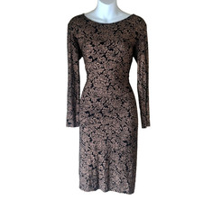 Club L Black Gold Floral Damask Long Sleeve Fitted Knee Length Dress Size 14