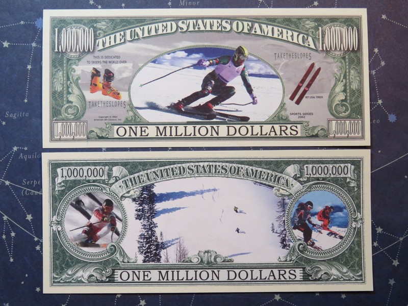 SKIING: Dedicated to the World of Skiers ~ $1,000,000 One Million Dollar Bill